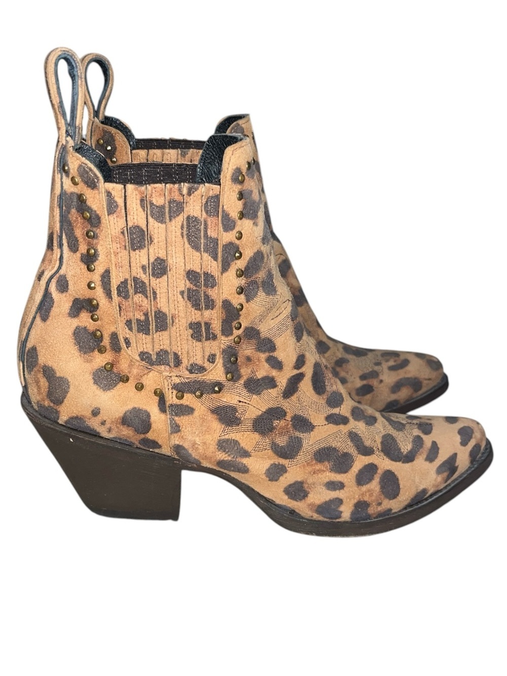 Cavender’s Leopard Print Western Ankle Boots - Tan & Dark Brown Suede Size 9B - Picture 2 of 12